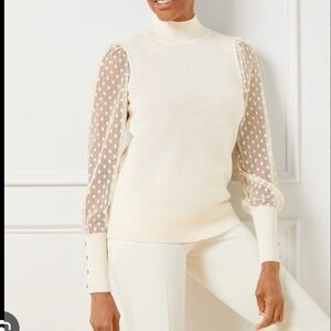 Like New TALBOTS | Tulle Dot Sleeve Mockneck Pullover in Ivory